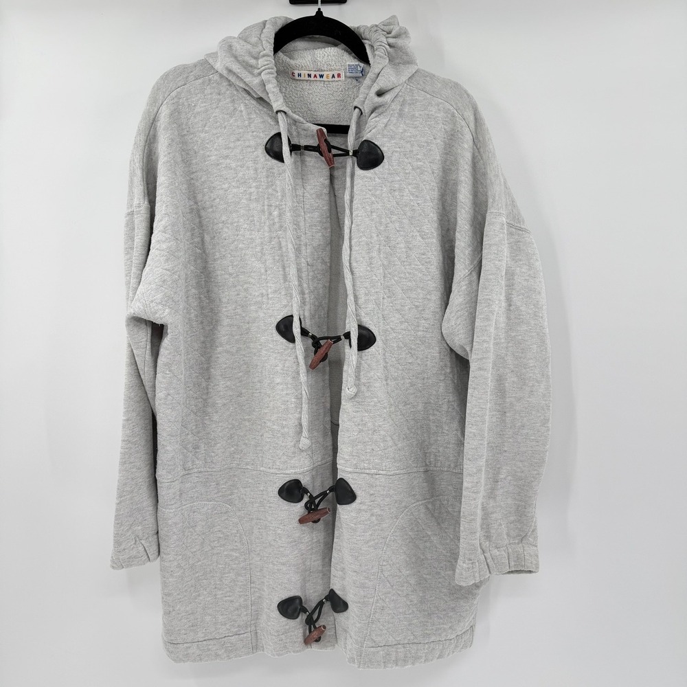 Chinawear Toggle Hoodie Quilted Diamond Vintage 90s Women Sz Large Heather Gray